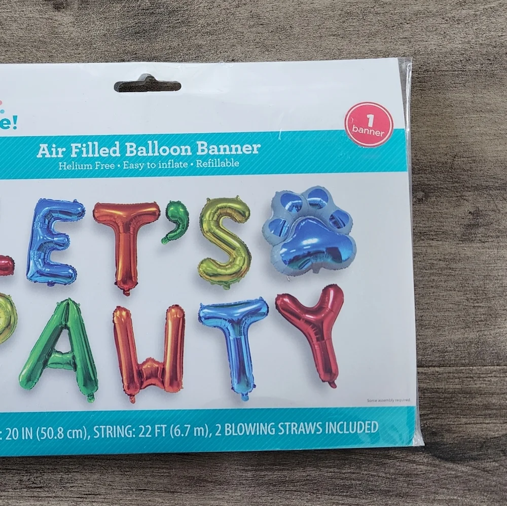 Dog Birthday Party Let's Pawty Balloon Banner NWT